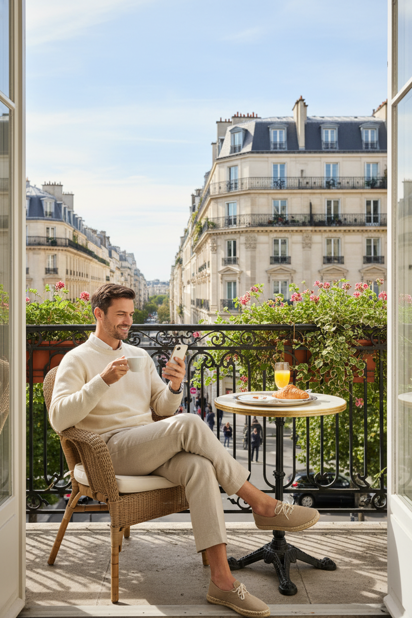Property host on a Parisian-style balcony
